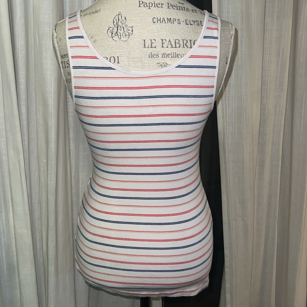 a new day red white blue striped sleeveless women’s shirt tank top casual medium - Picture 4 of 8
